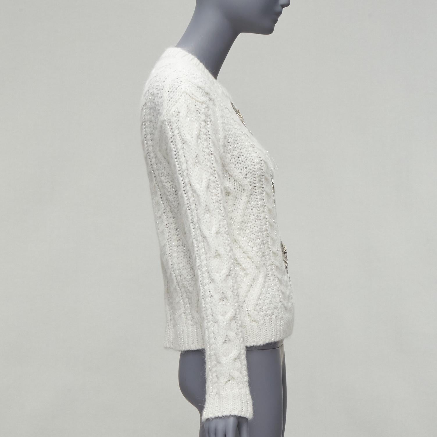 De las mujeres VALENTINO 2021 perlas plateadas lentejuelas lazo blanco lúrex jersey de punto por cable XS en venta