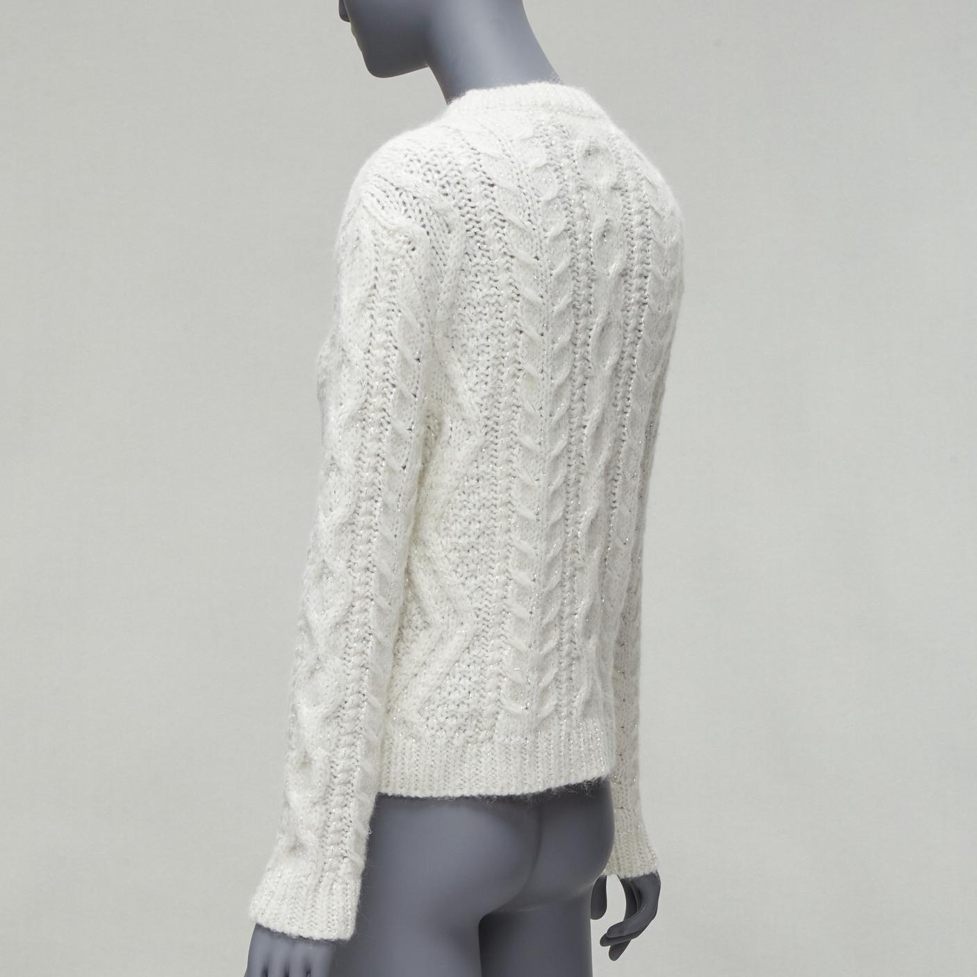 VALENTINO 2021 perlas plateadas lentejuelas lazo blanco lúrex jersey de punto por cable XS en venta 1