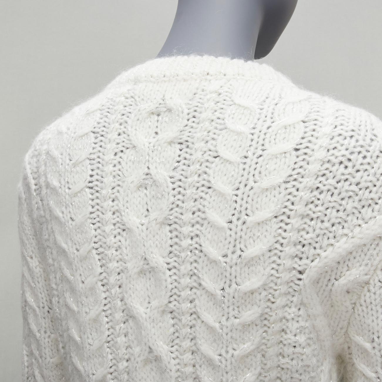 VALENTINO 2021 perlas plateadas lentejuelas lazo blanco lúrex jersey de punto por cable XS en venta 4