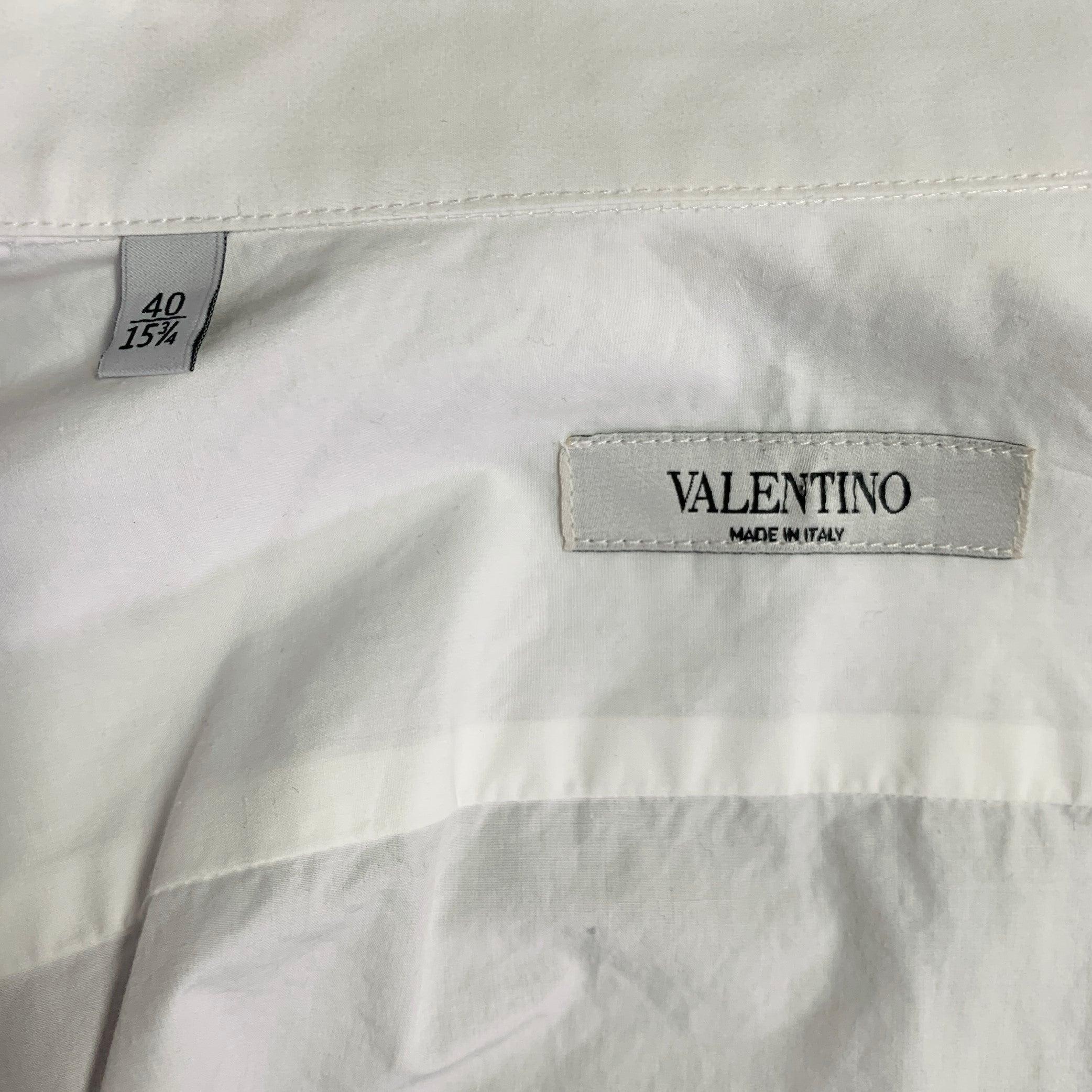 VALENTINO 2021 Taille M Blanc Noir Floral Coton Bouton Up Chemise Manches Longues en vente 1