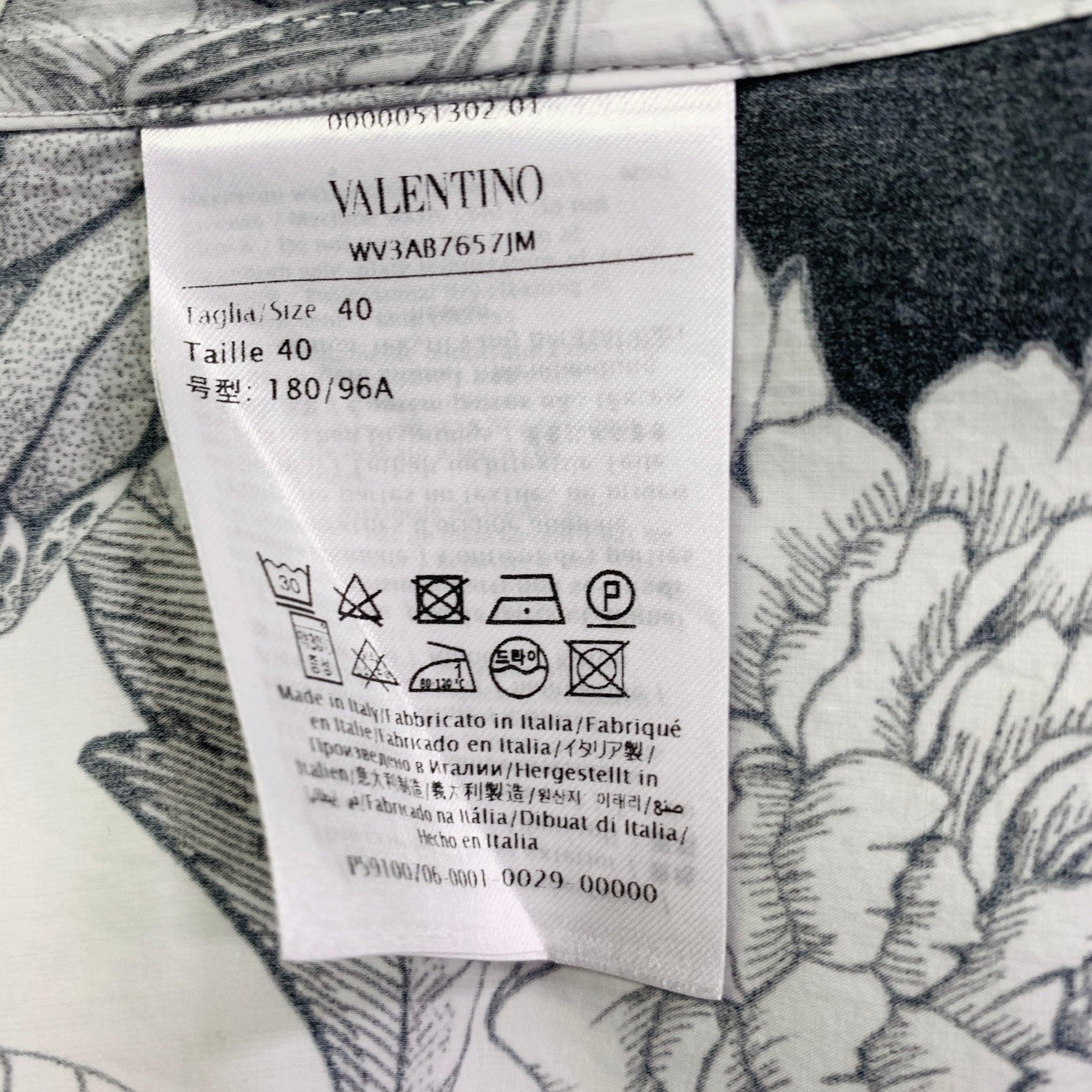 VALENTINO 2021 Taille M Blanc Noir Floral Coton Bouton Up Chemise Manches Longues en vente 2