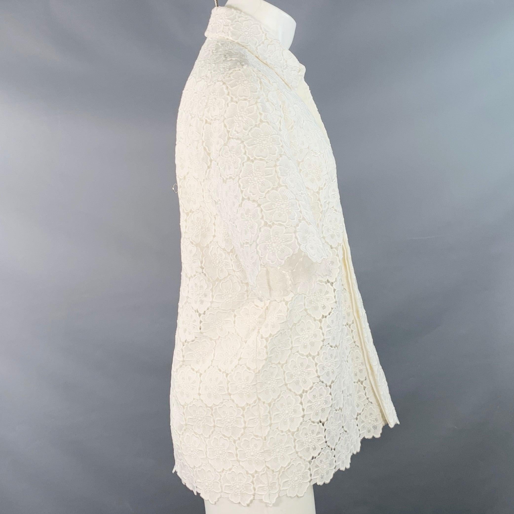 Blanc VALENTINO 2021 Taille M Chemise à manches courtes en dentelle blanche et coton mélangé à patte cachée en vente