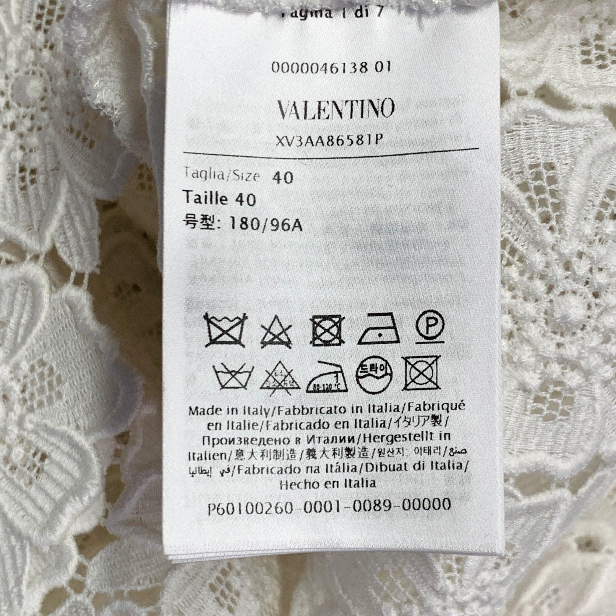 VALENTINO 2021 Taille M Chemise à manches courtes en dentelle blanche et coton mélangé à patte cachée en vente 1
