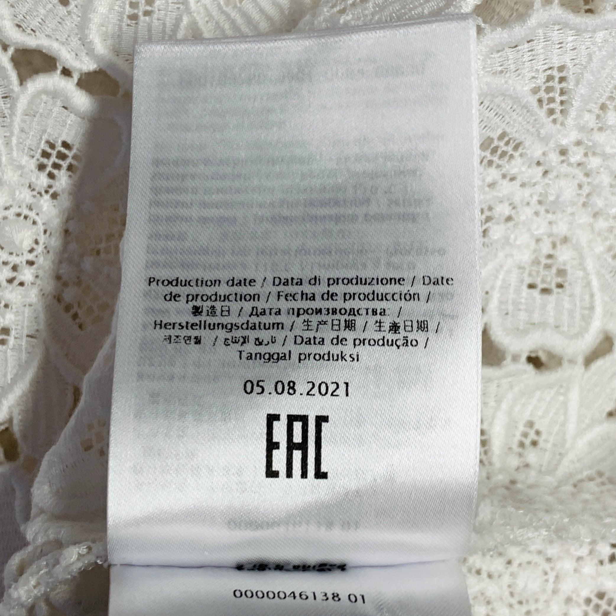 VALENTINO 2021 Taille M Chemise à manches courtes en dentelle blanche et coton mélangé à patte cachée en vente 4