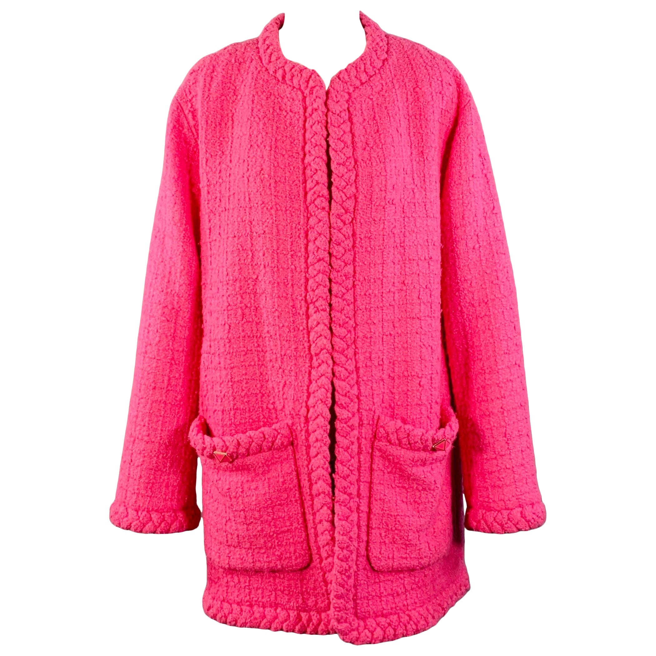 VALENTINO 2021 Taille S Veste oversize en laine rose et tweed de soie