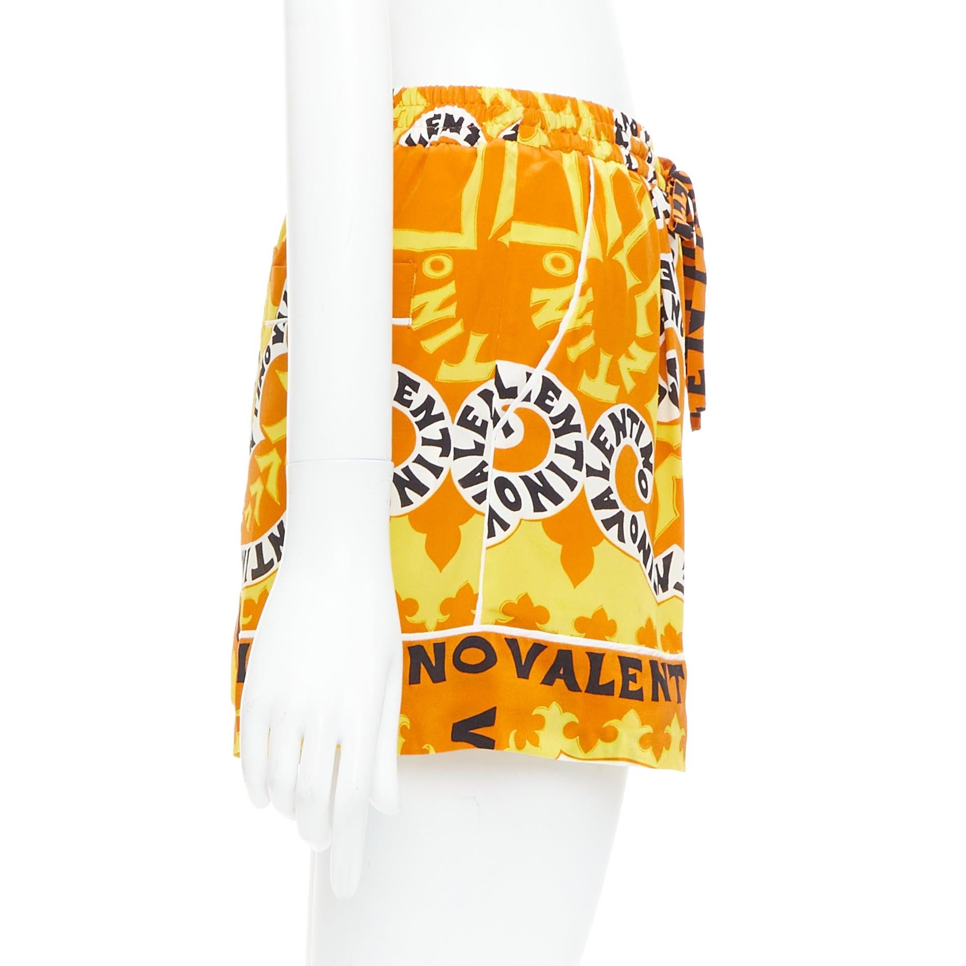 Women's VALENTINO 2022 100% silk crepe yellow bandana print wide shorts IT36 XXS For Sale