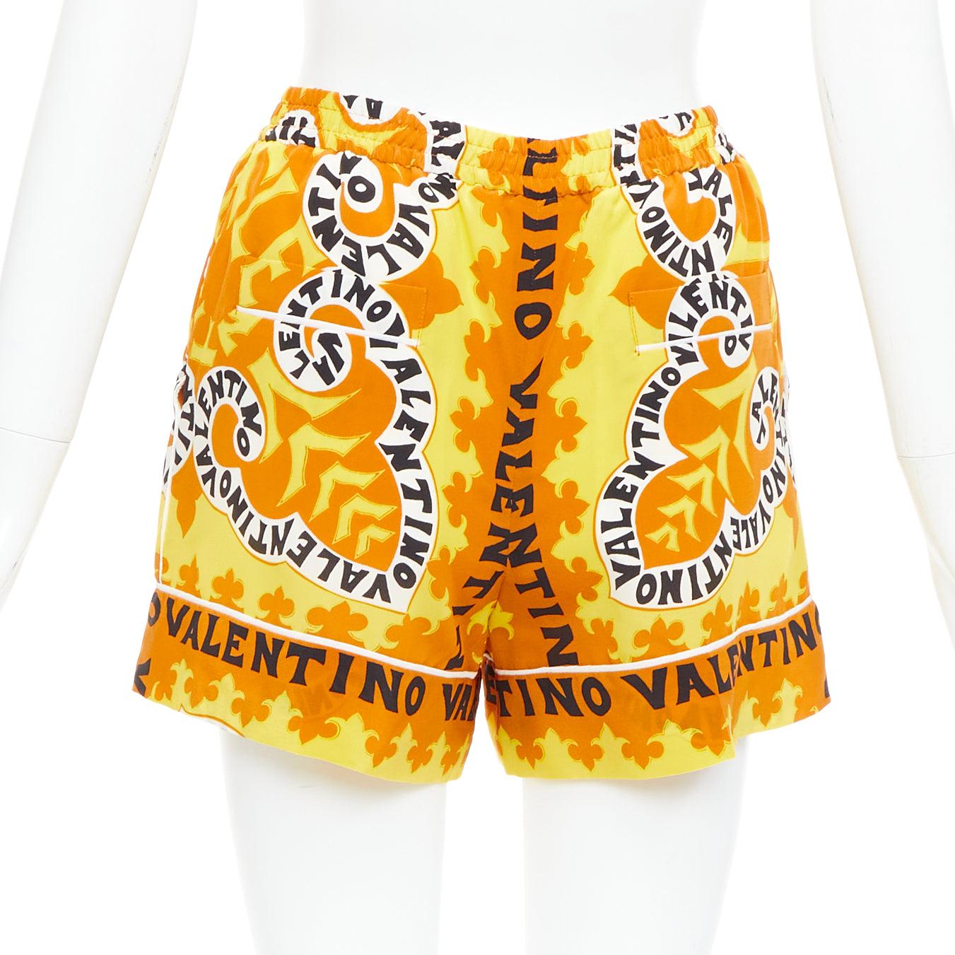 VALENTINO 2022 100% silk crepe yellow bandana print wide shorts IT36 XXS For Sale 1