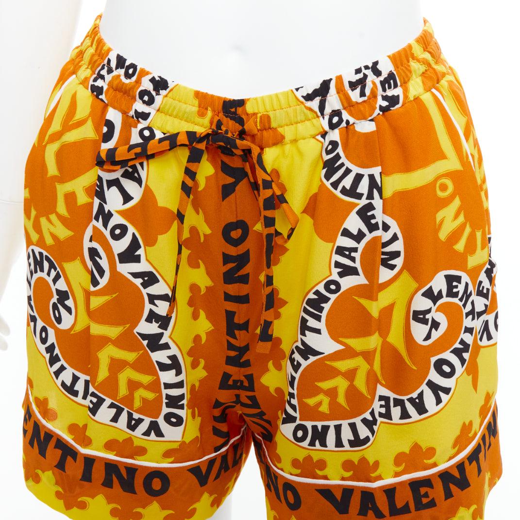 VALENTINO 2022 100% silk crepe yellow bandana print wide shorts IT36 XXS For Sale 3