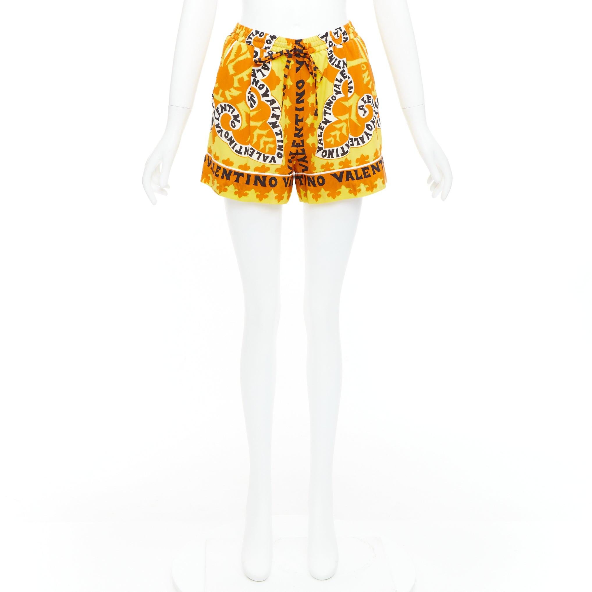 VALENTINO 2022 100% silk crepe yellow bandana print wide shorts IT36 XXS For Sale 5