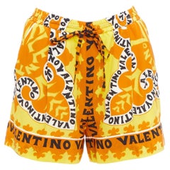 VALENTINO 2022 100% silk crepe yellow bandana print wide shorts IT36 XXS