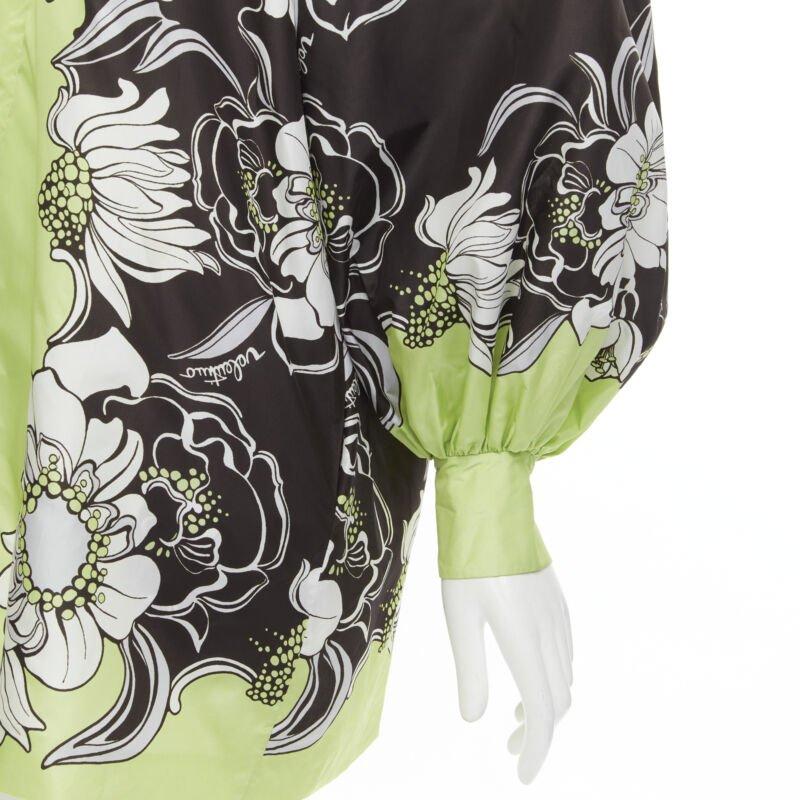VALENTINO 2022 100% silk green brown floral print puff sleeve short dress IT38 S 6