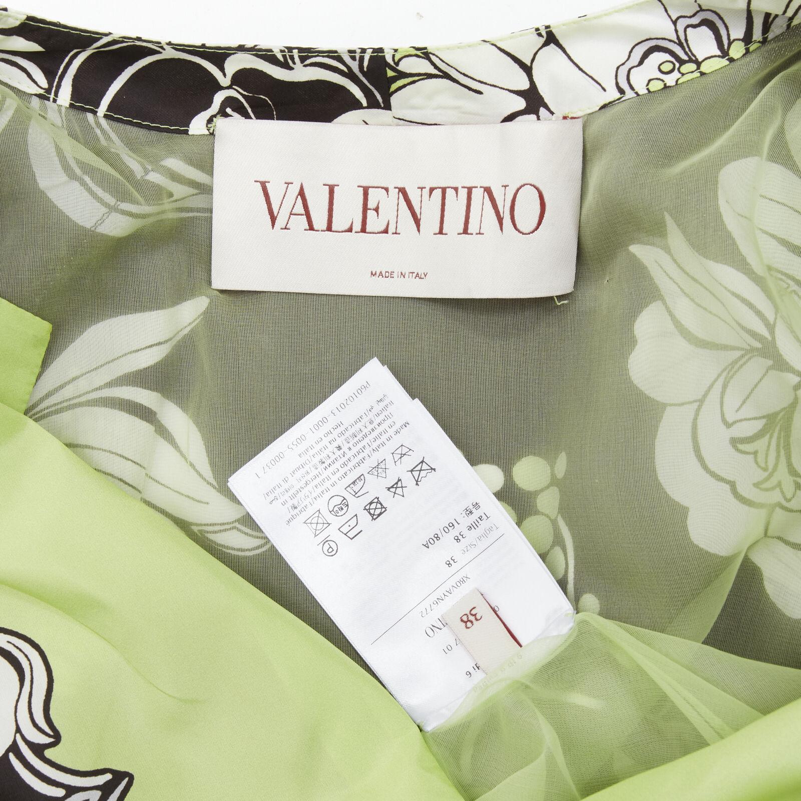 VALENTINO 2022 Kurzes Kleid mit Puffärmeln aus 100 % Seide in Grün und Braun mit Blumendruck IT38 S im Angebot 7