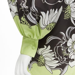 VALENTINO 2022 100% silk green brown floral print puff sleeve short dress IT38 S