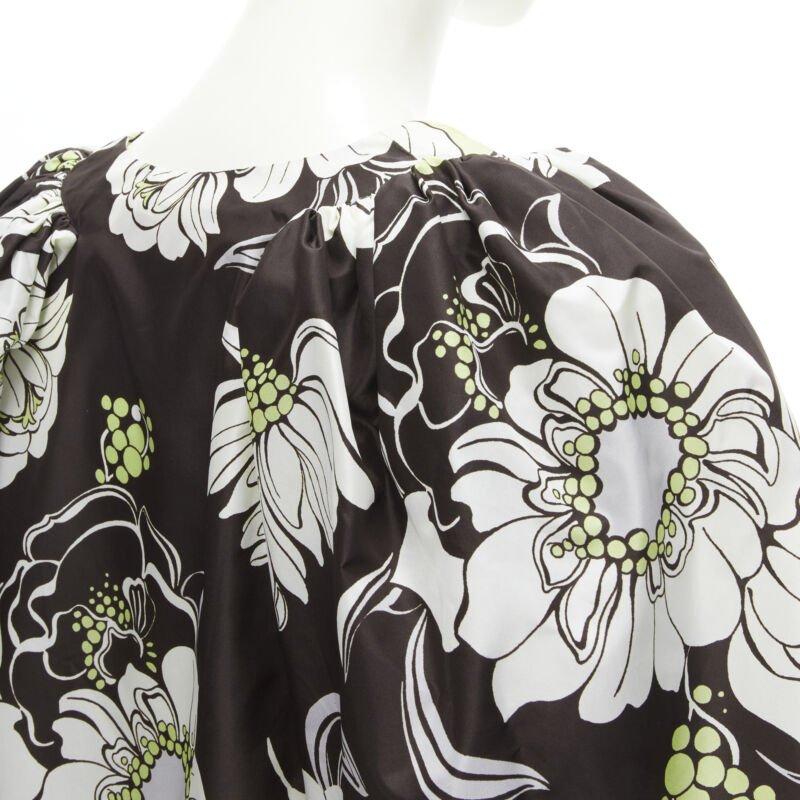VALENTINO 2022 100% silk green brown floral print puff sleeve short dress IT38 S 5