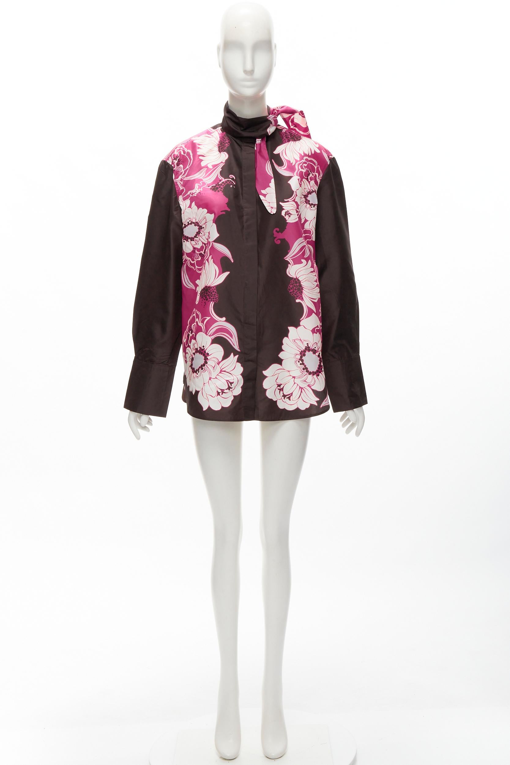 VALENTINO 2022 100% silk taffeta brown floral print shirt IT38 XS For Sale 7