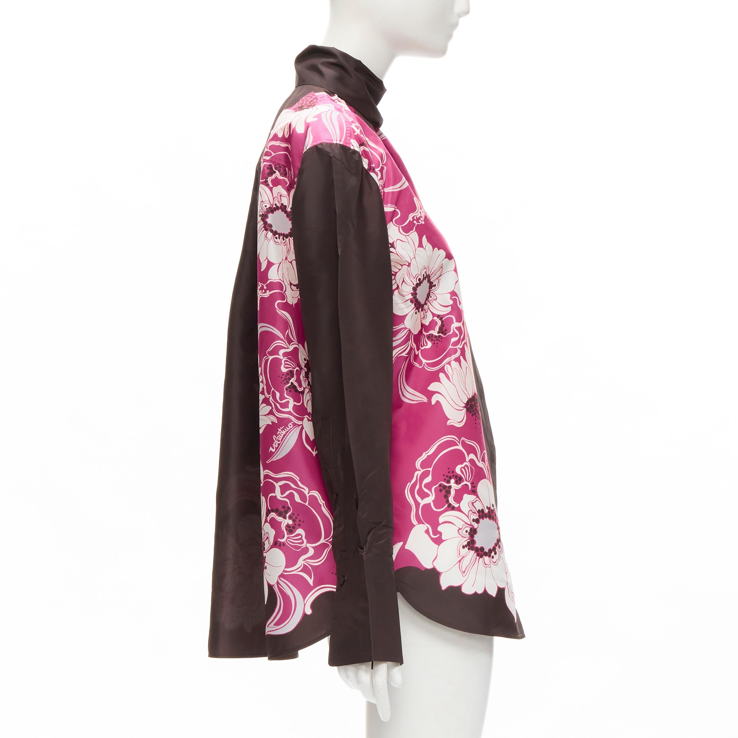 Women's VALENTINO 2022 100% silk taffeta brown floral print shirt IT38 XS For Sale