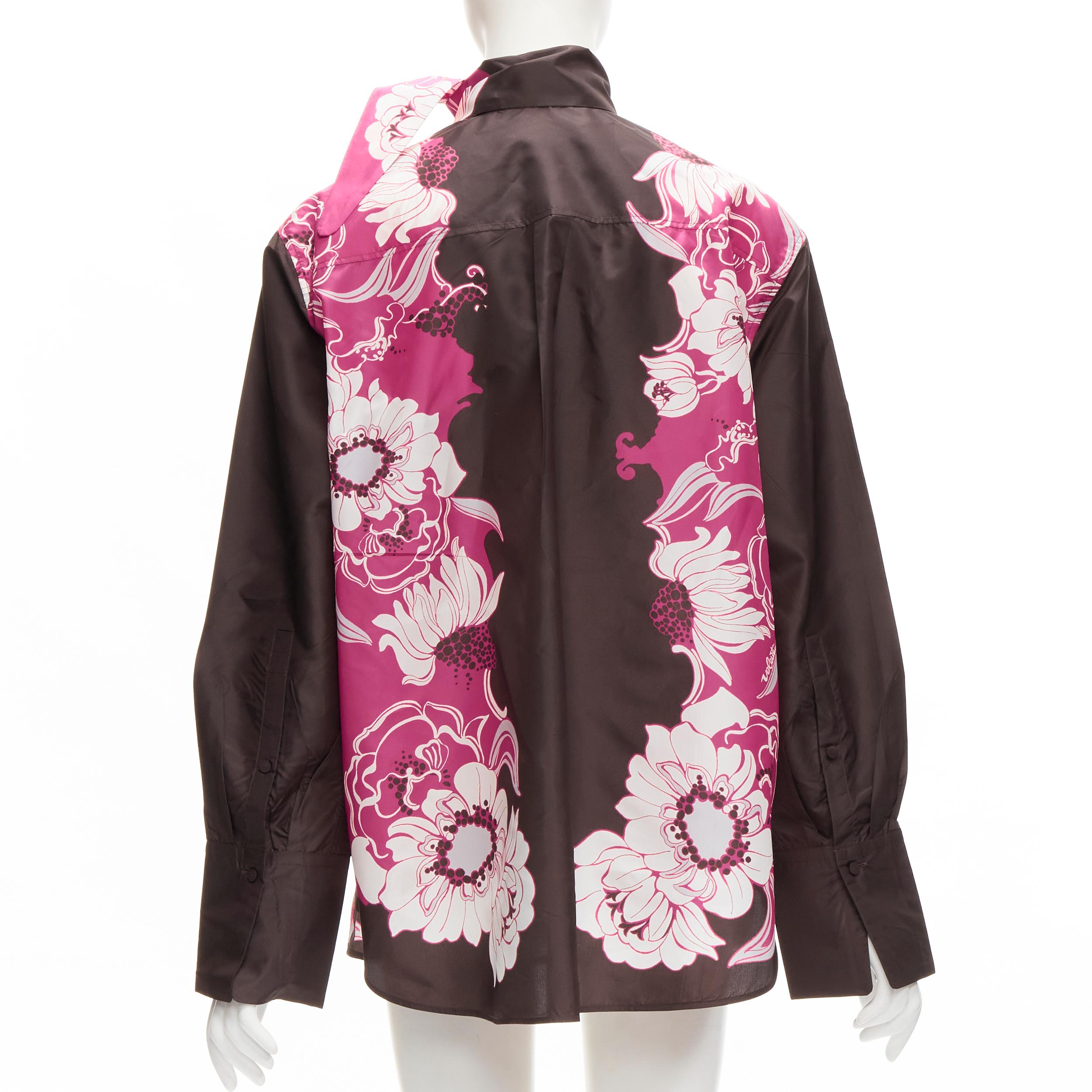VALENTINO 2022 100% silk taffeta brown floral print shirt IT38 XS For Sale 1