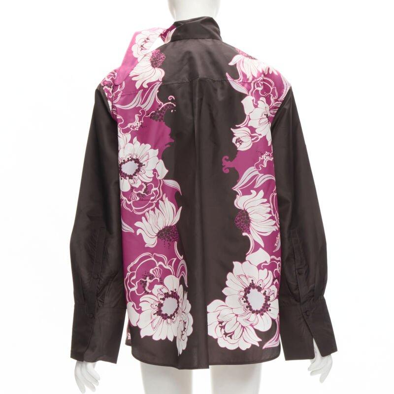 VALENTINO 2022 100% silk taffeta brown floral print shirt IT38 XS For Sale 1