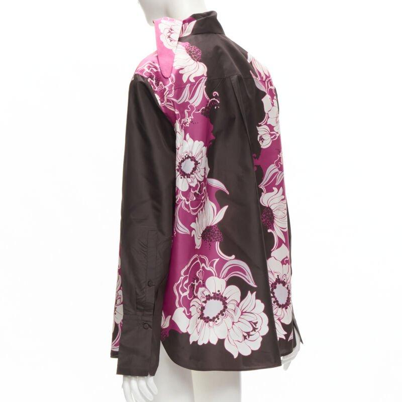 VALENTINO 2022 100% silk taffeta brown floral print shirt IT38 XS For Sale 2