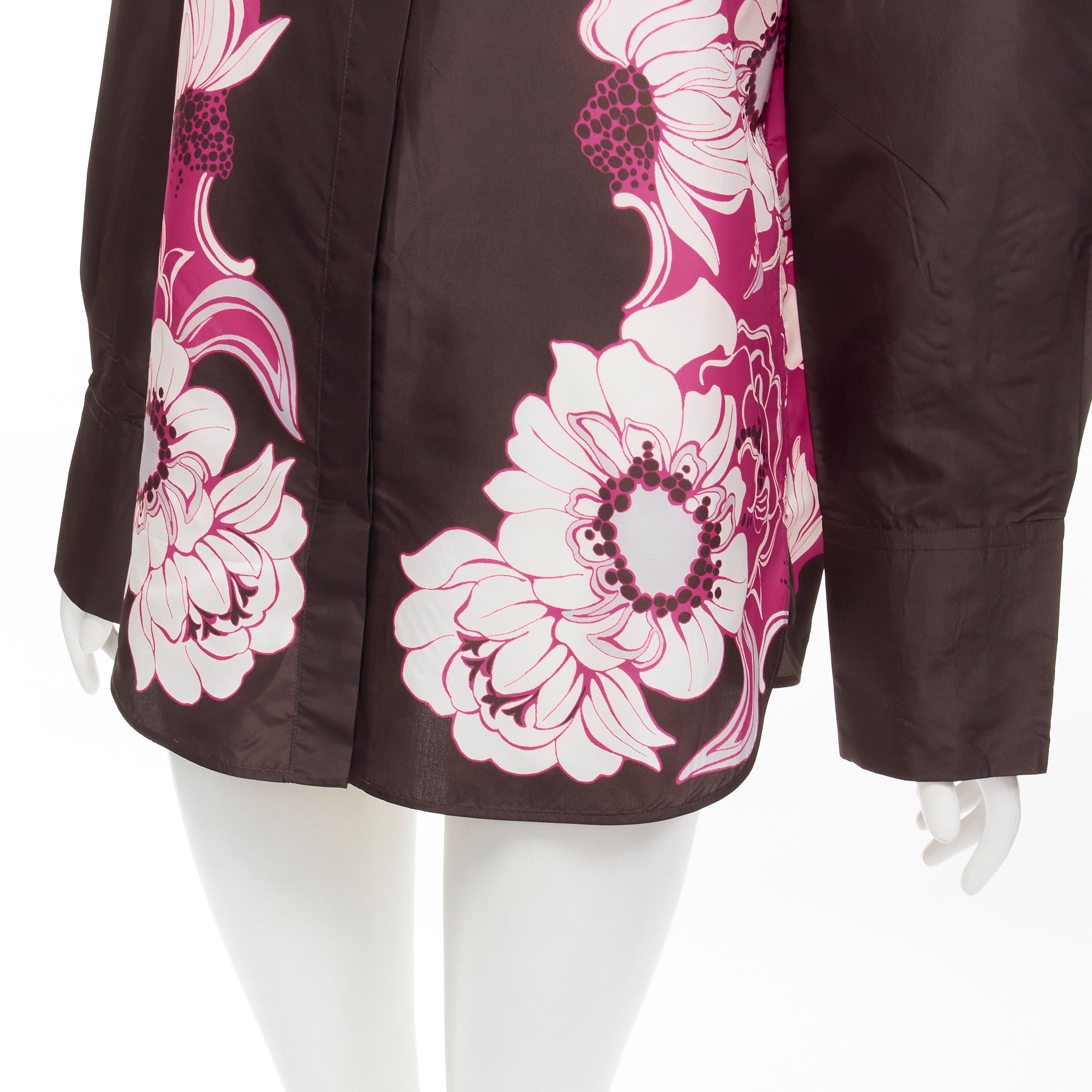 VALENTINO 2022 100% silk taffeta brown floral print shirt IT38 XS For Sale 3