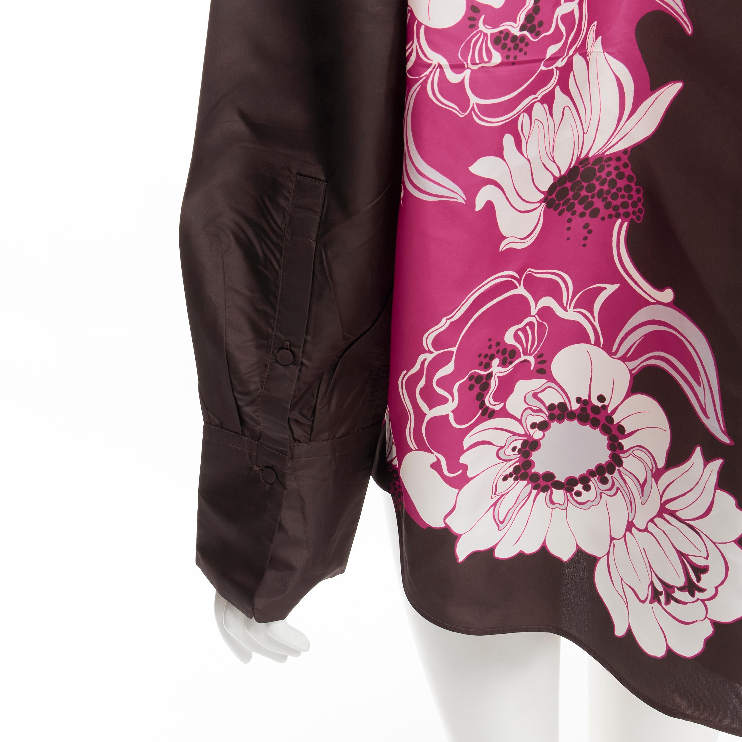 VALENTINO 2022 100% silk taffeta brown floral print shirt IT38 XS For Sale 4