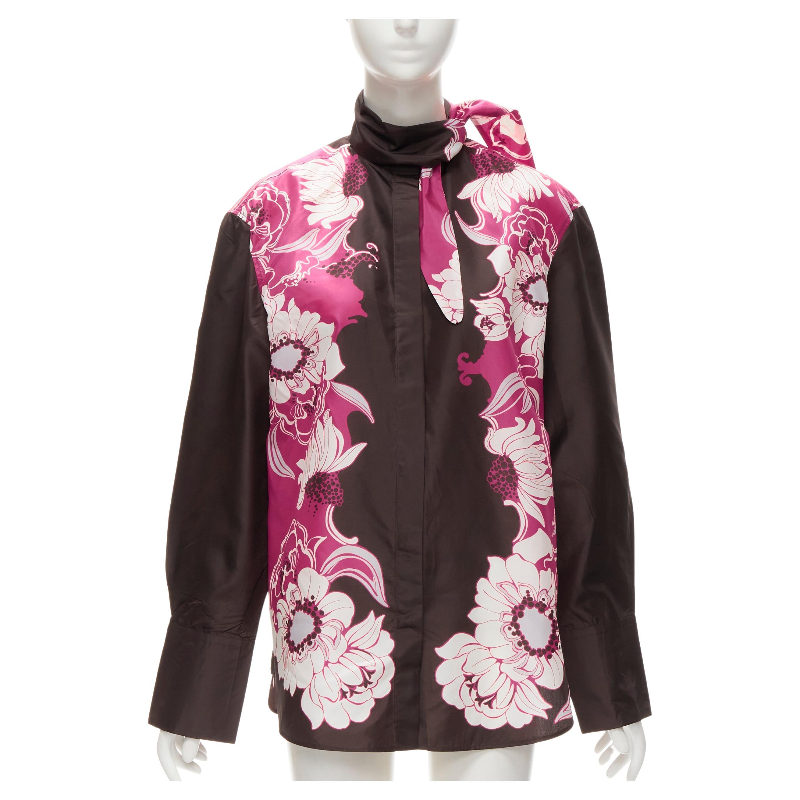 VALENTINO 2022 100% silk taffeta brown floral print shirt IT38 XS For Sale