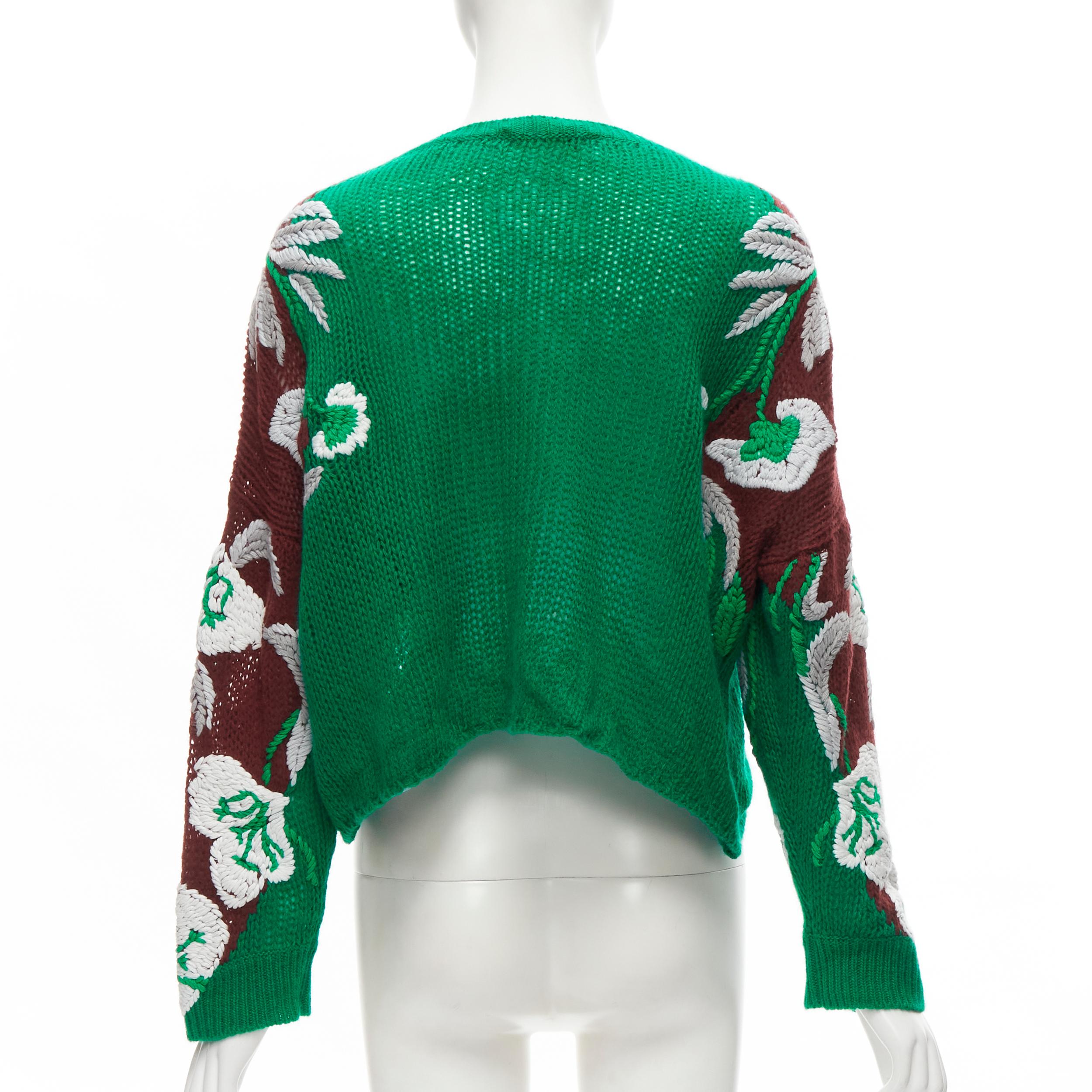 Blue VALENTINO 2022 100% virgin wool green white floral embroidery sleeves sweater S For Sale