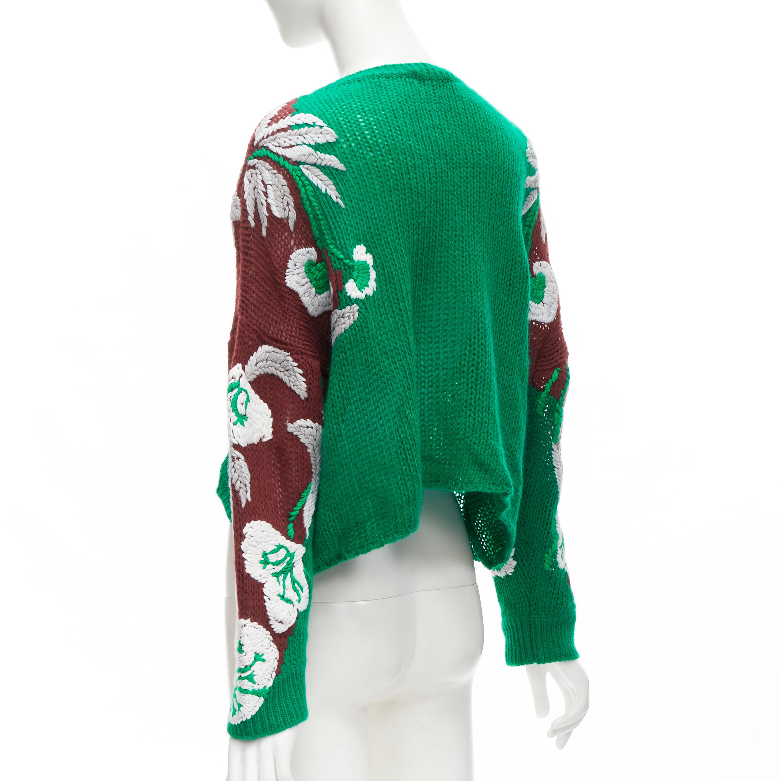 Women's VALENTINO 2022 100% virgin wool green white floral embroidery sleeves sweater S For Sale