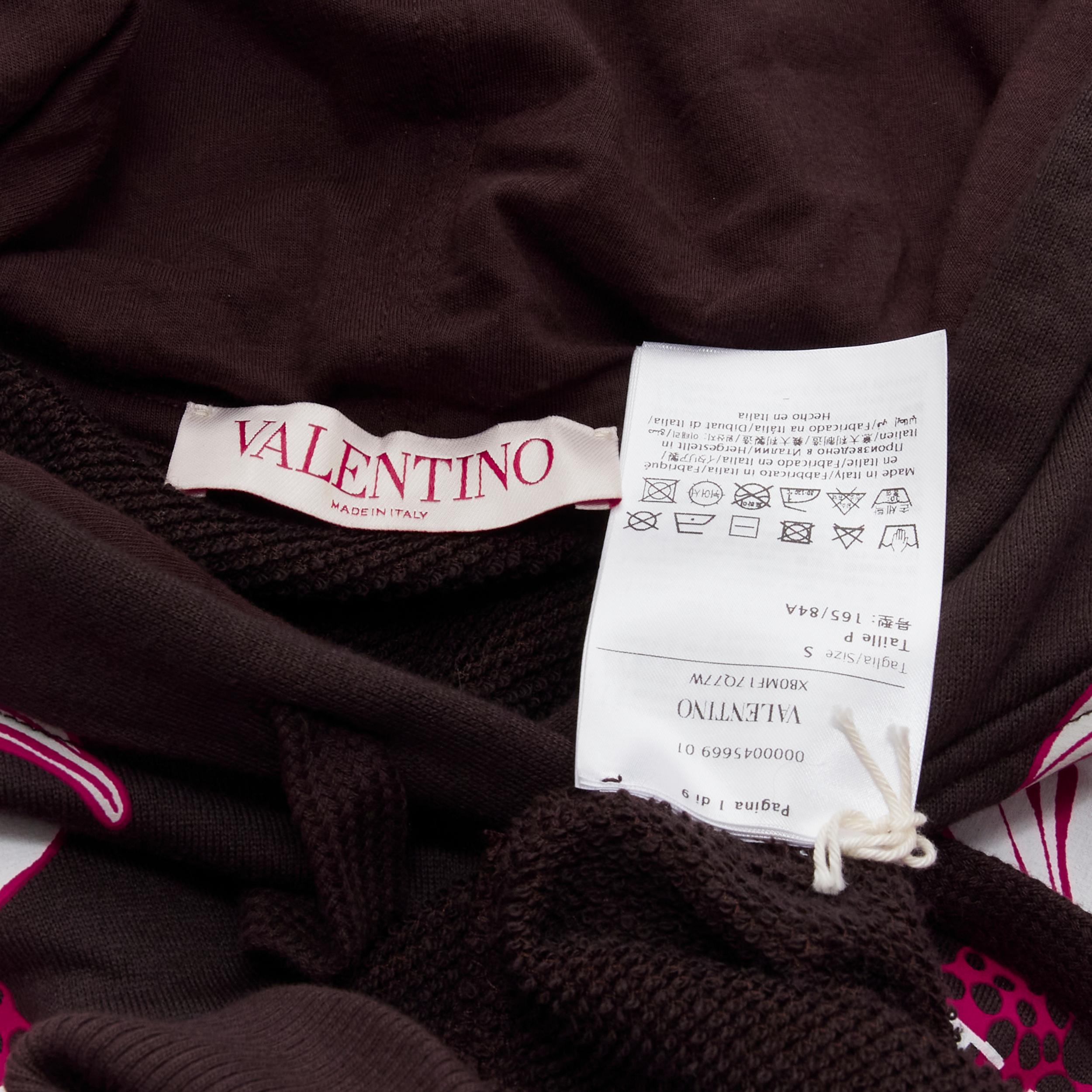 VALENTINO 2022 brown pink floral logo print cotton oversized hoodie S For Sale 6