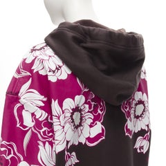 VALENTINO 2022 brown pink floral logo print cotton oversized hoodie S
