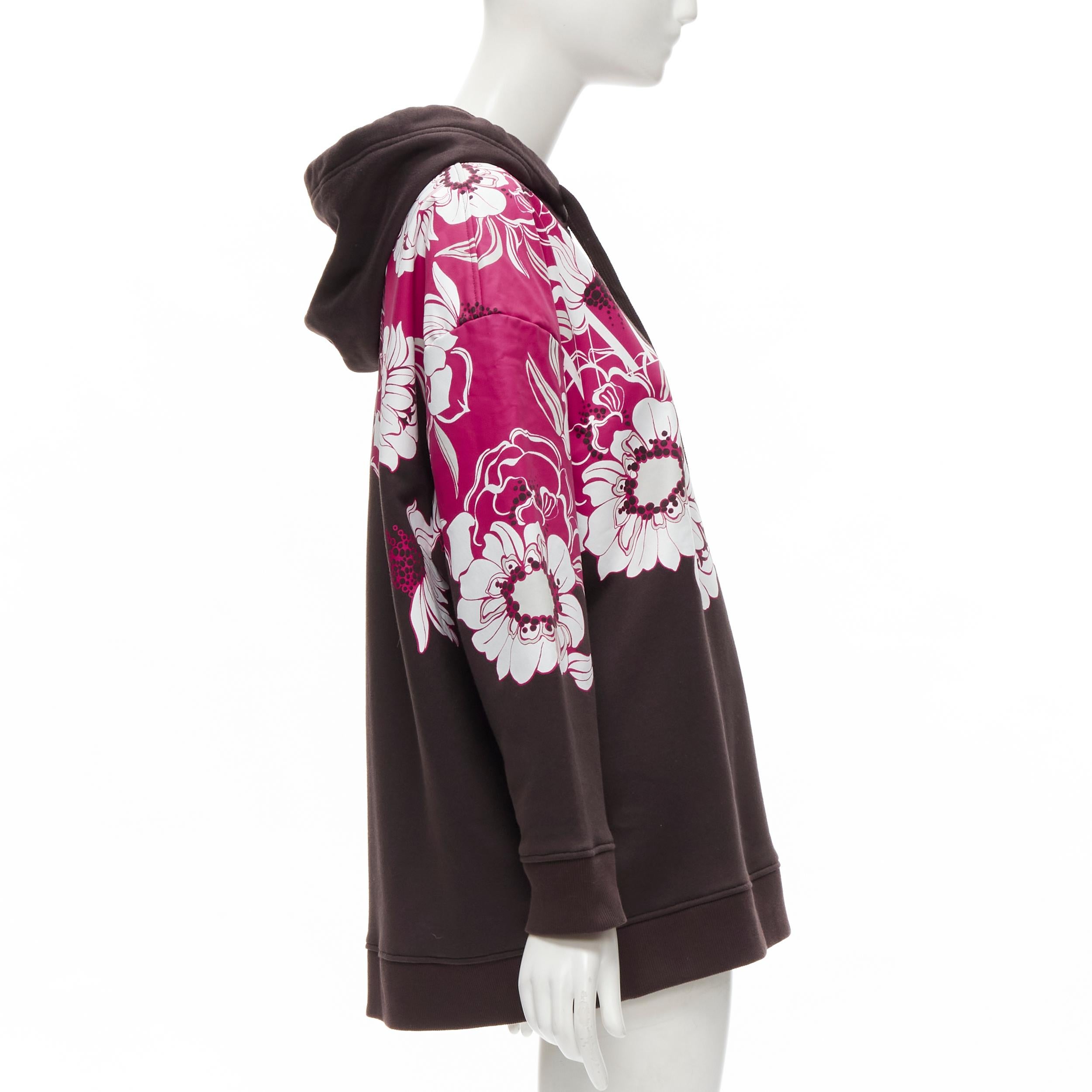Women's VALENTINO 2022 brown pink floral logo print cotton oversized hoodie S For Sale