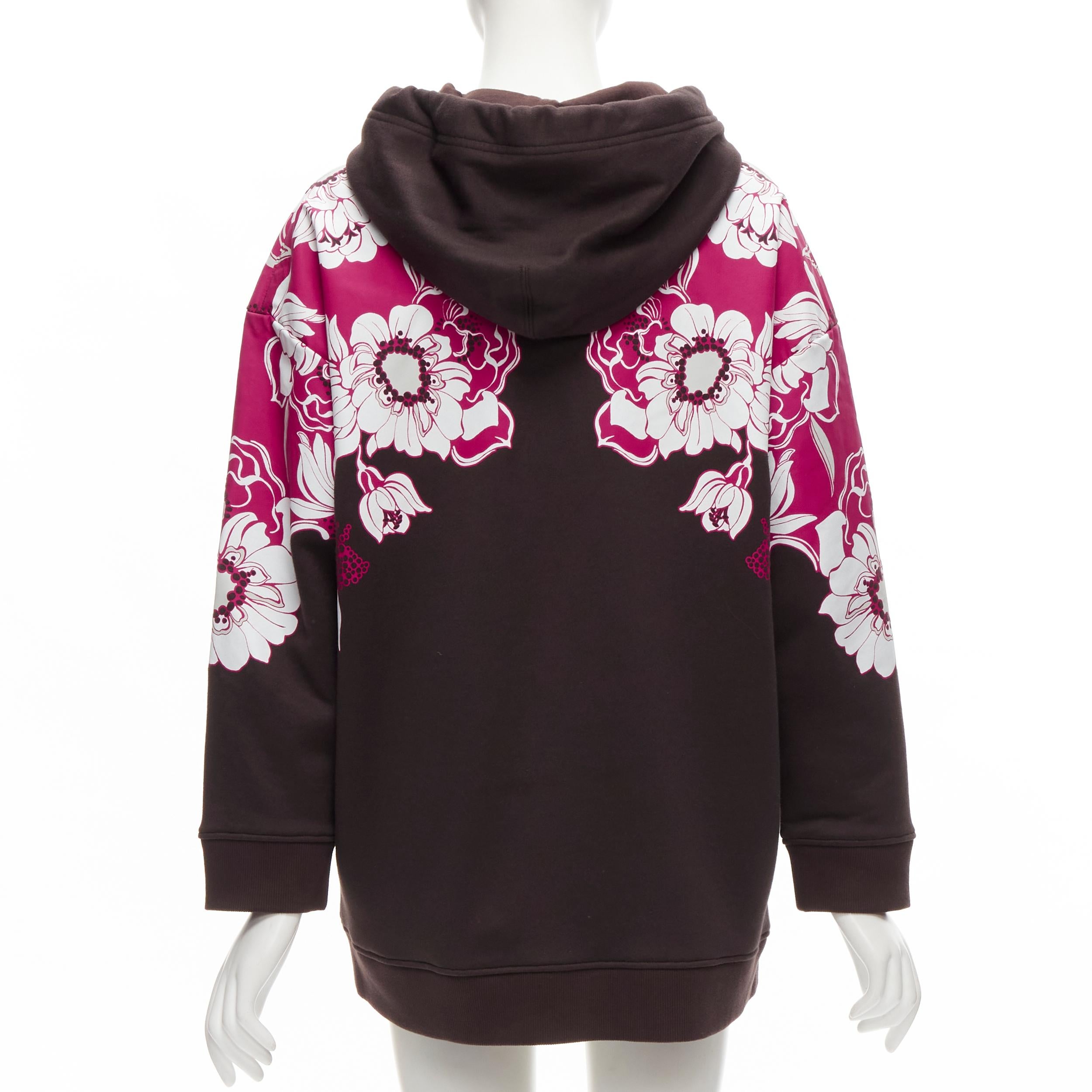 VALENTINO 2022 brown pink floral logo print cotton oversized hoodie S For Sale 1