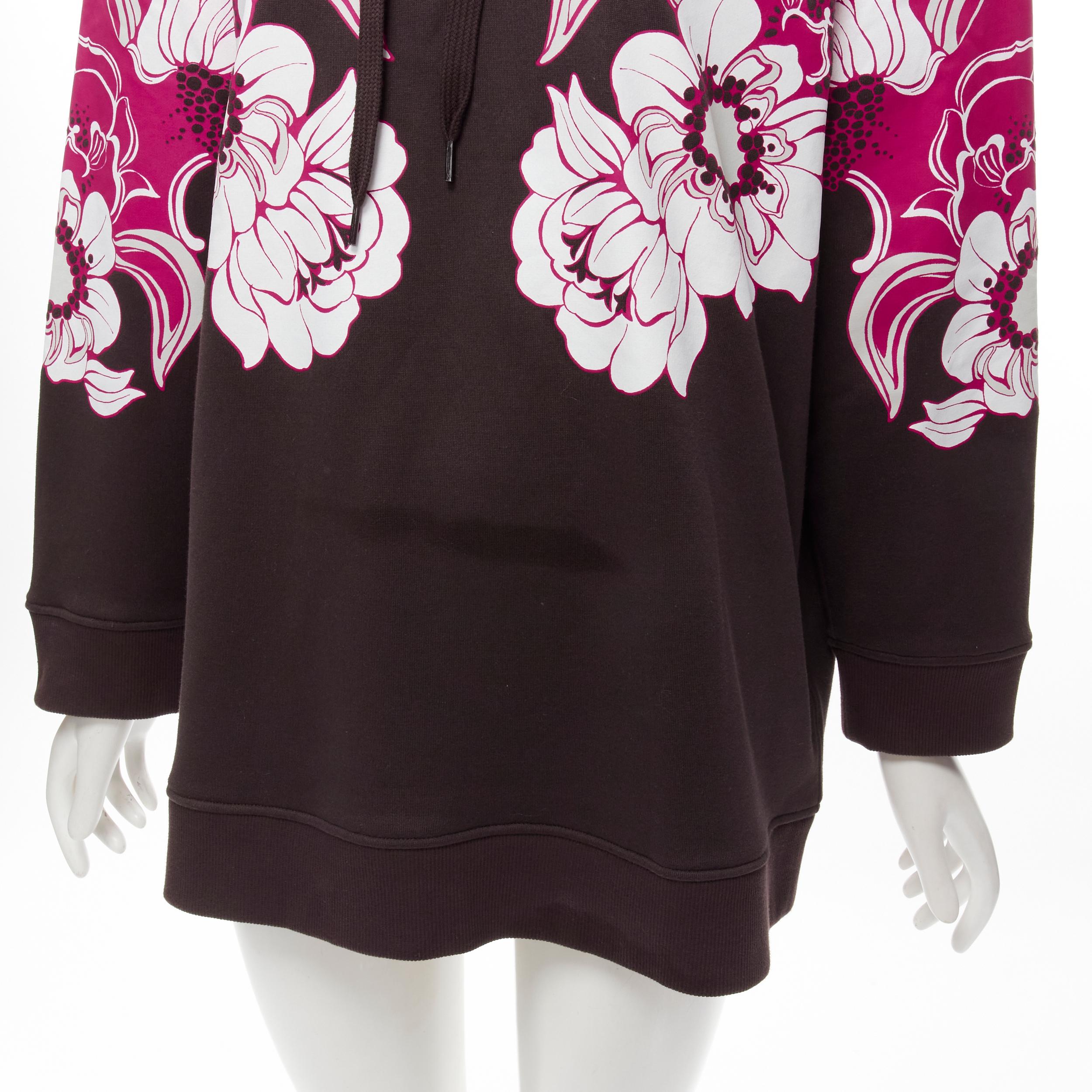 VALENTINO 2022 brown pink floral logo print cotton oversized hoodie S For Sale 5