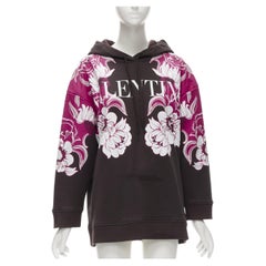 VALENTINO 2022 brown pink floral logo print cotton oversized hoodie S