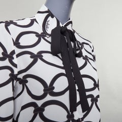 VALENTINO 2022 Chain 1967  black white crepe de chine silk blouse IT38 XS