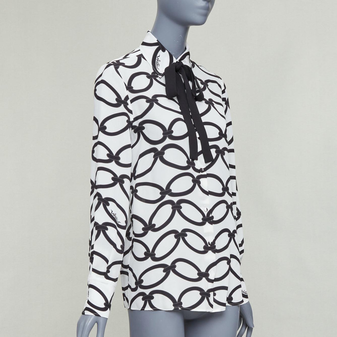 VALENTINO 2022 Chain 1967  black white crepe de chine silk blouse IT38 XS (Grau) im Angebot