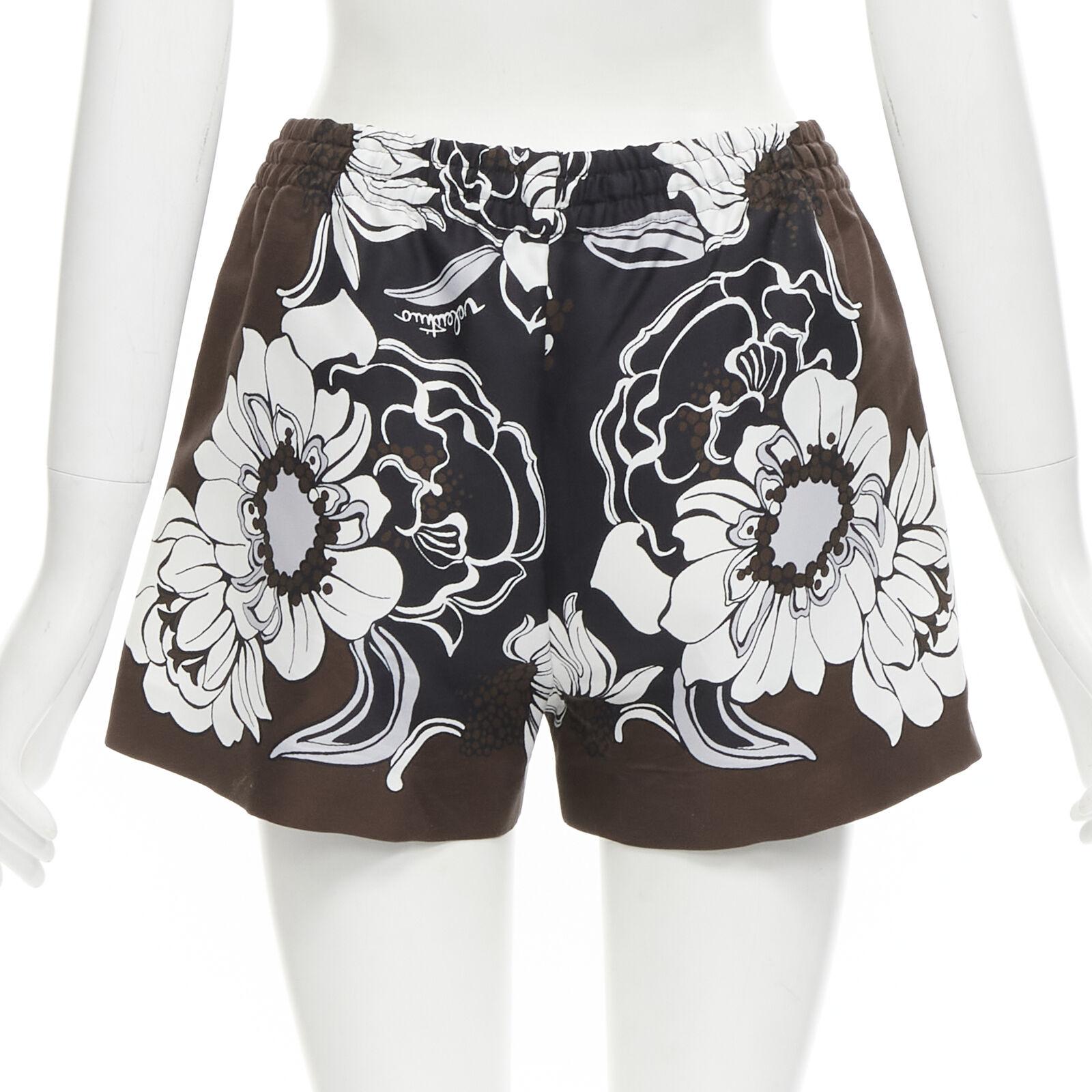 VALENTINO 2022 cotton silk brown black floral pleated drawstring shorts IT36 XS For Sale 1