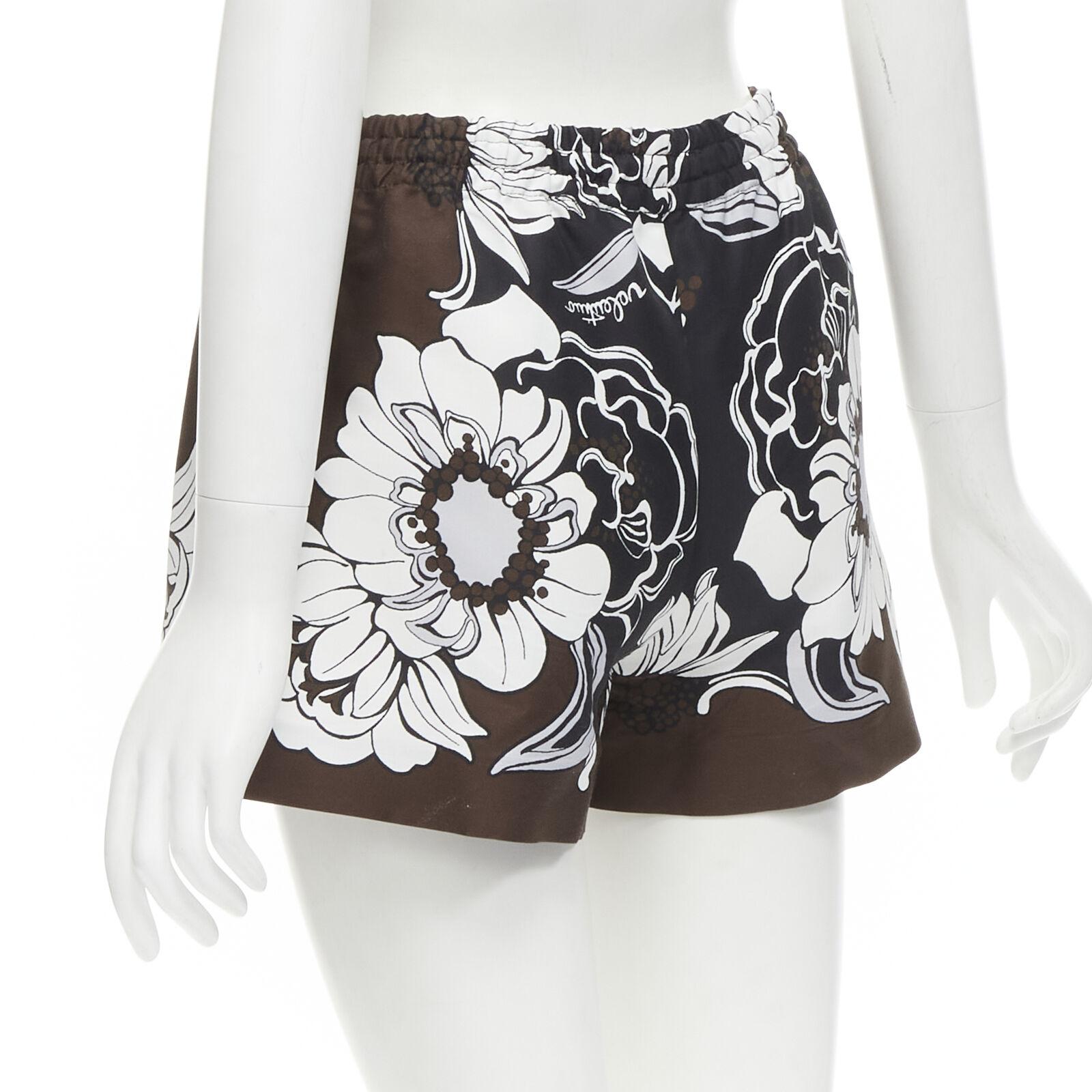 VALENTINO 2022 cotton silk brown black floral pleated drawstring shorts IT36 XS For Sale 2