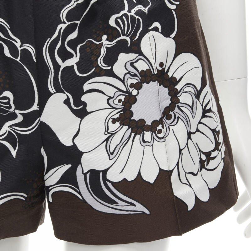 VALENTINO 2022 cotton silk brown black floral pleated drawstring shorts IT36 XS For Sale 4