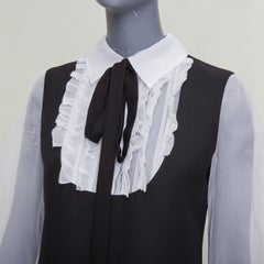 Valentino Couture 2022 in lana e seta con volant e pettorina, mini abito IT38 XS