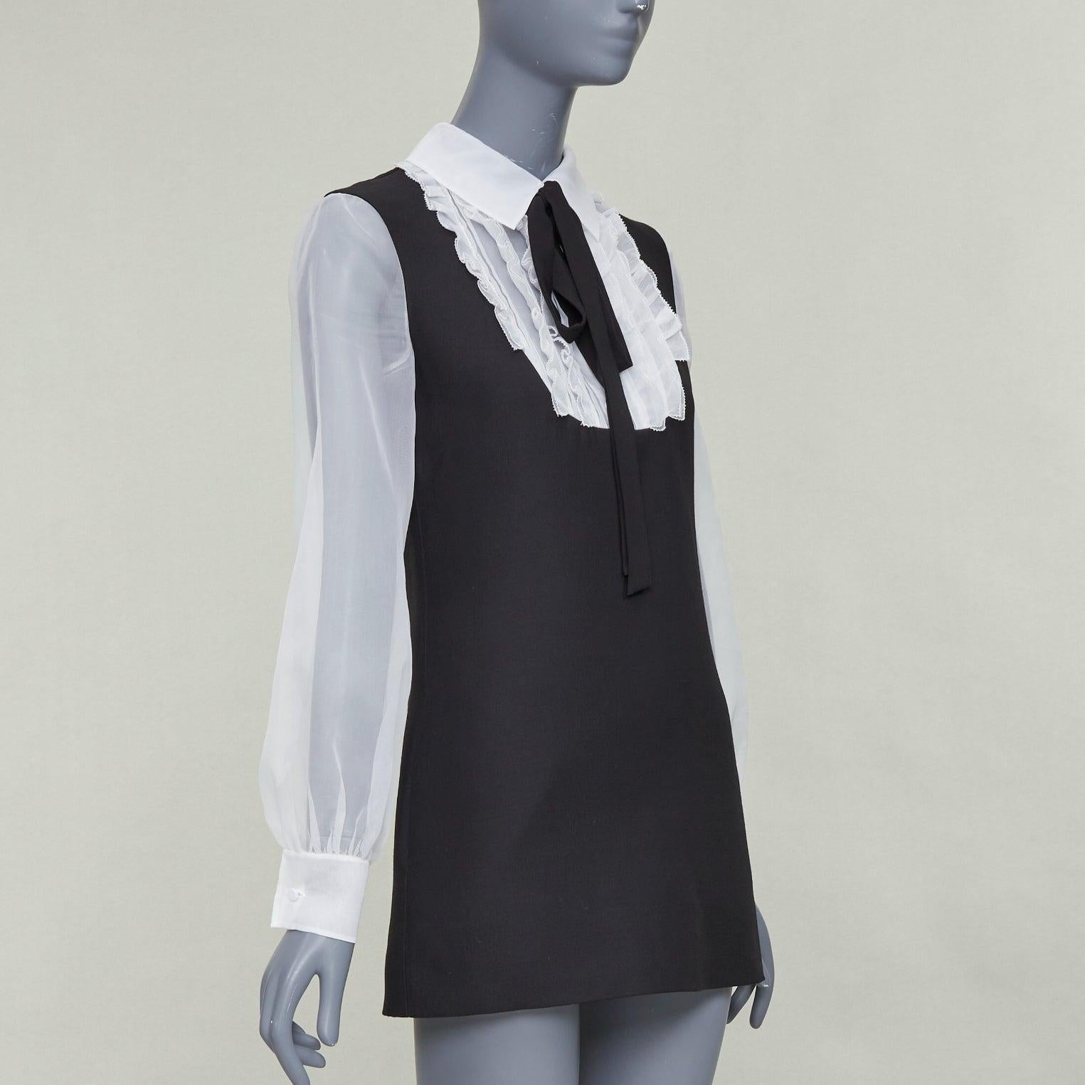 Noir Valentino Couture 2022 Crepe Couture wool silk ruffle neck tie mini dress IT38 XS en vente