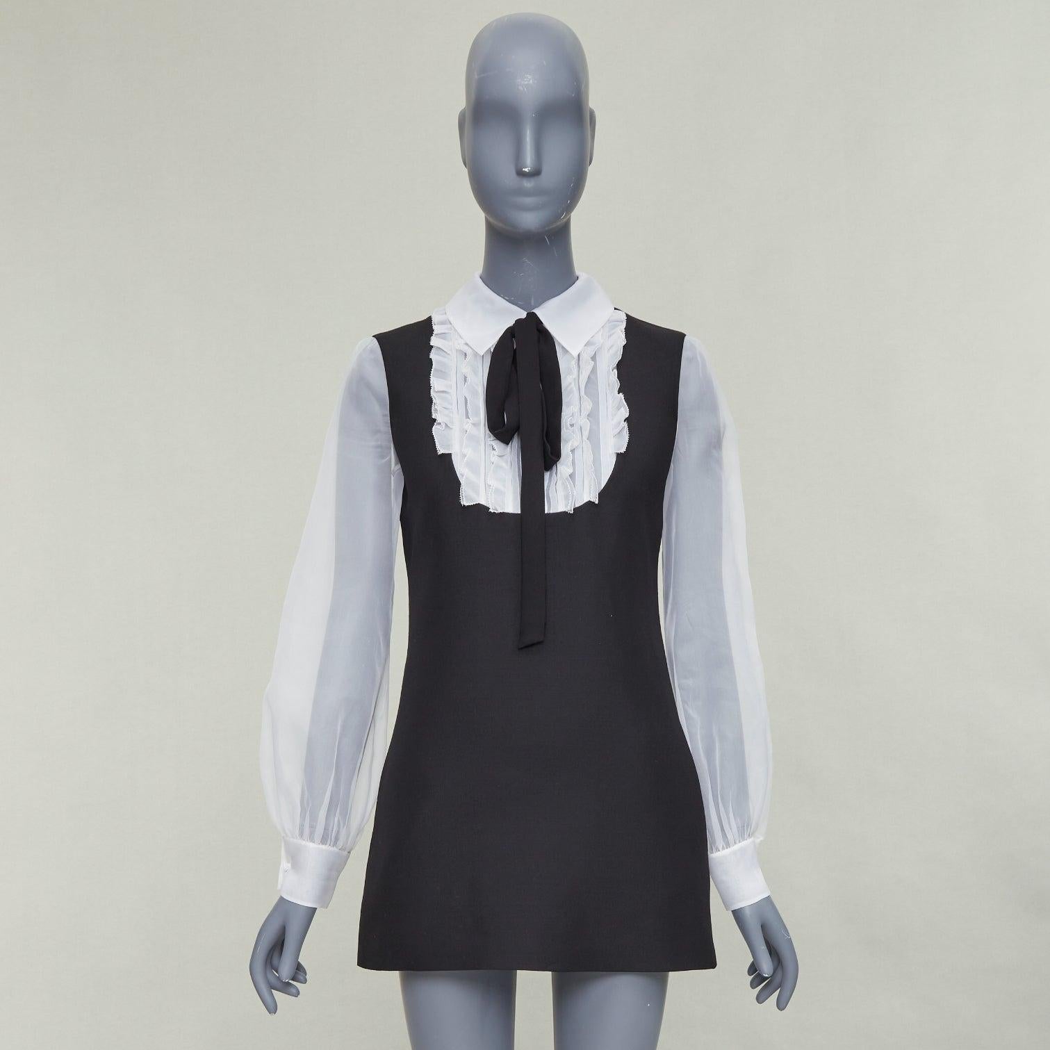 Valentino Couture 2022 Crepe Couture wool silk ruffle neck tie mini dress IT38 XS en vente 4