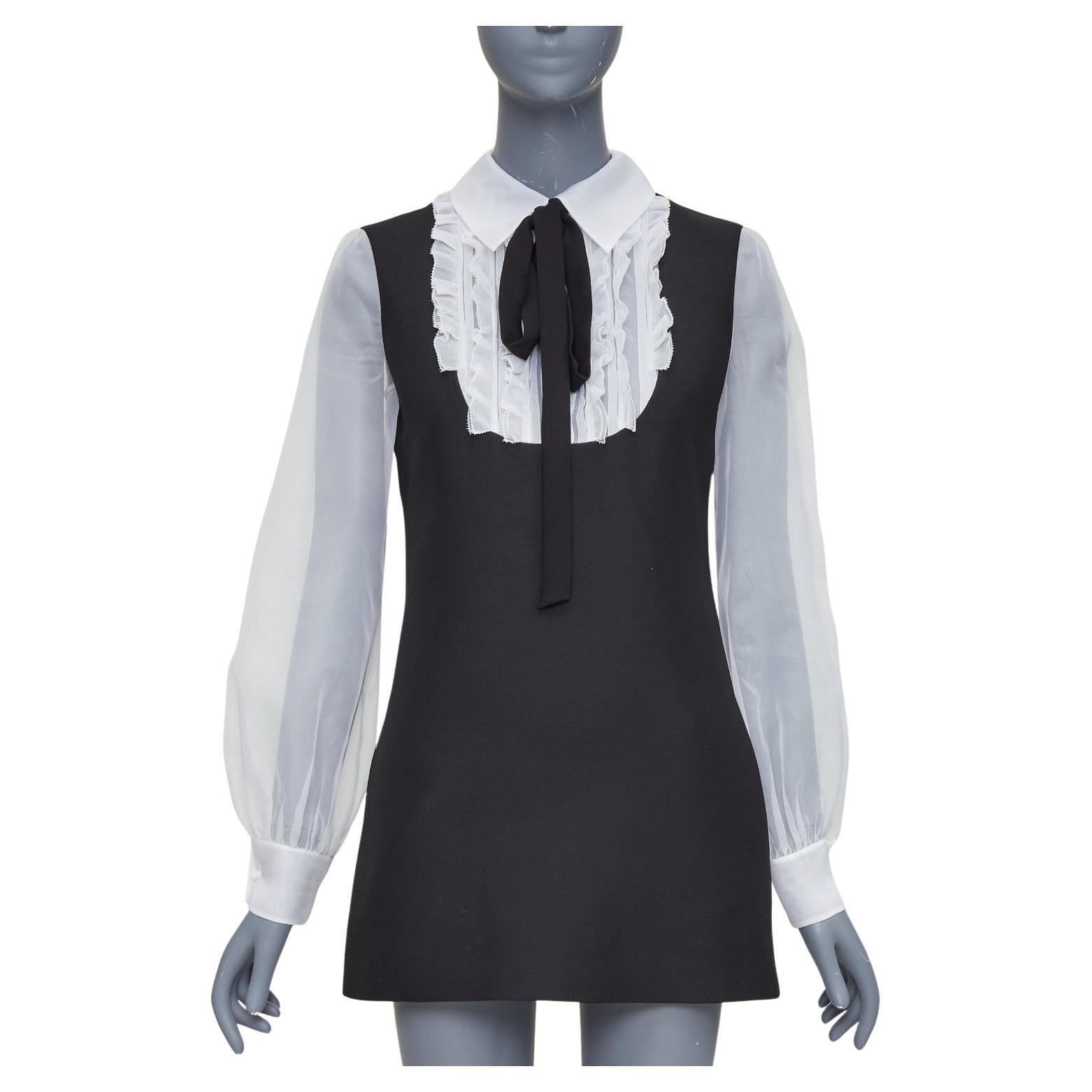 Valentino Couture 2022 Crepe Couture wool silk ruffle neck tie mini dress IT38 XS en vente