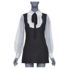 VALENTINO 2022 Crepe Couture wool silk ruffle bib neck tie mini dress IT38 XS