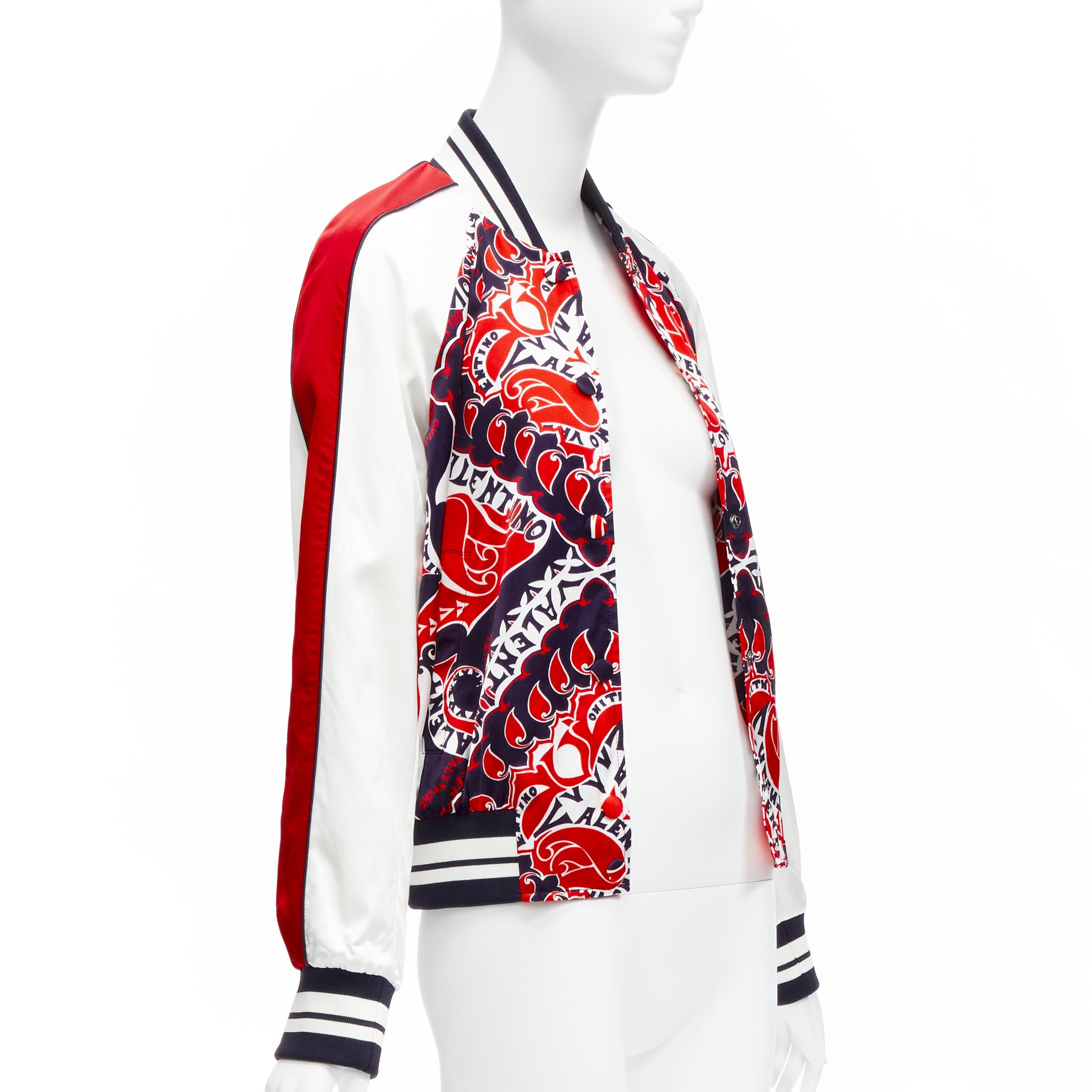 Women's VALENTINO 2022 Manifesto Heart Bandana red blue satin bomber jacket IT40 S For Sale