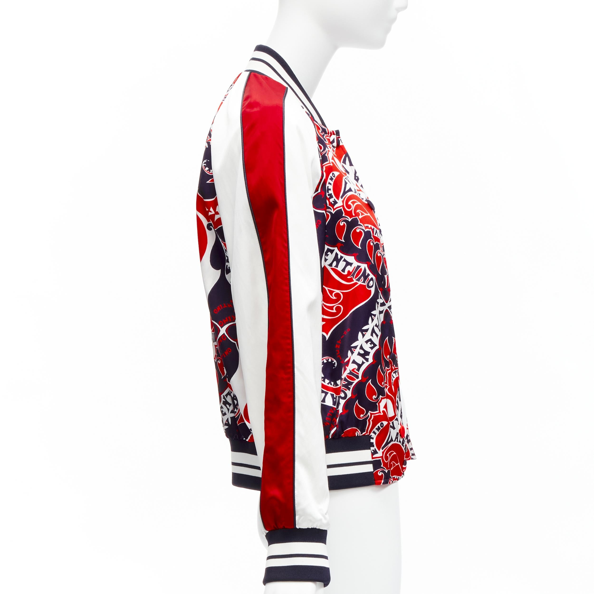 VALENTINO 2022 Manifesto Heart Bandana red blue satin bomber jacket IT40 S For Sale 1