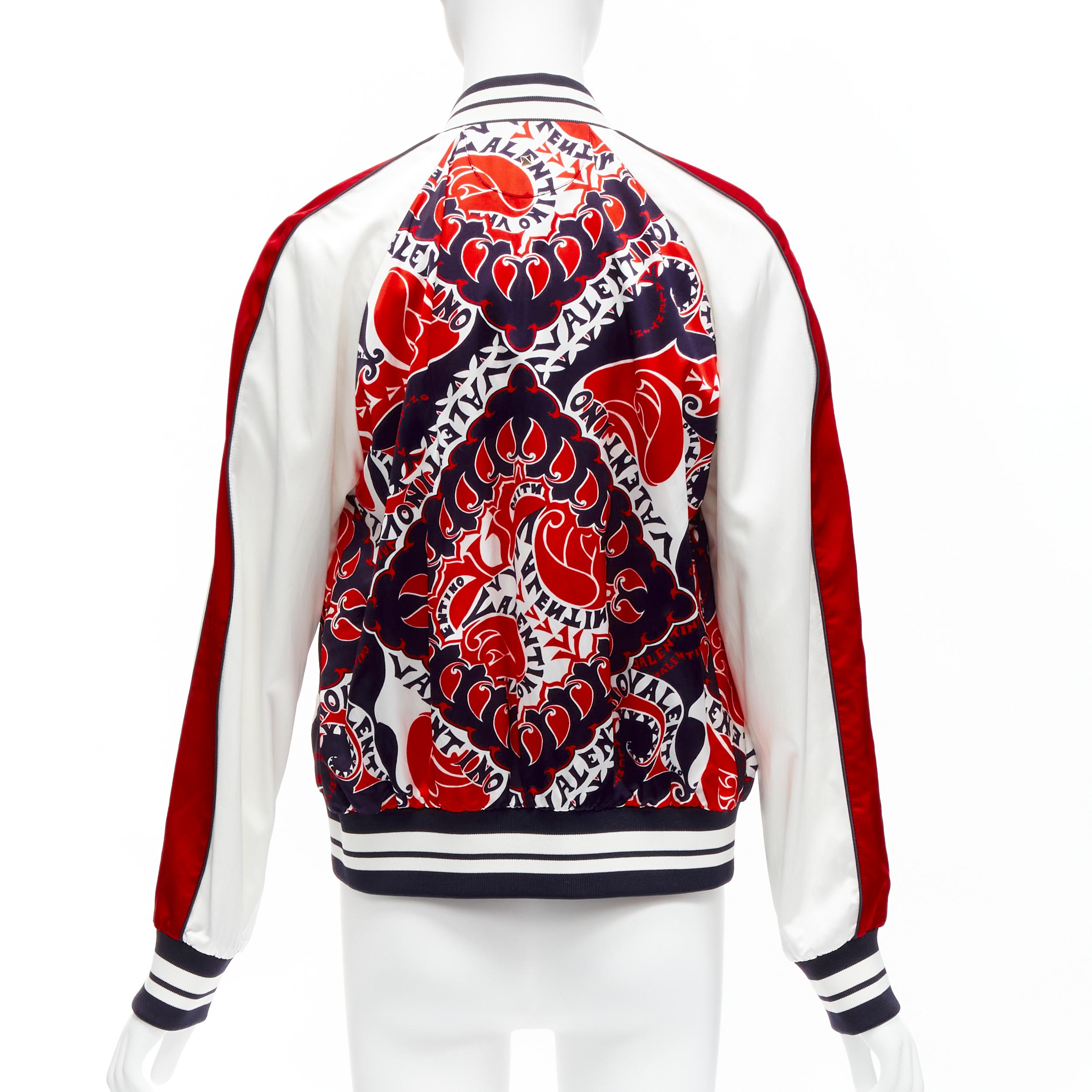 VALENTINO 2022 Manifesto Heart Bandana red blue satin bomber jacket IT40 S For Sale 2