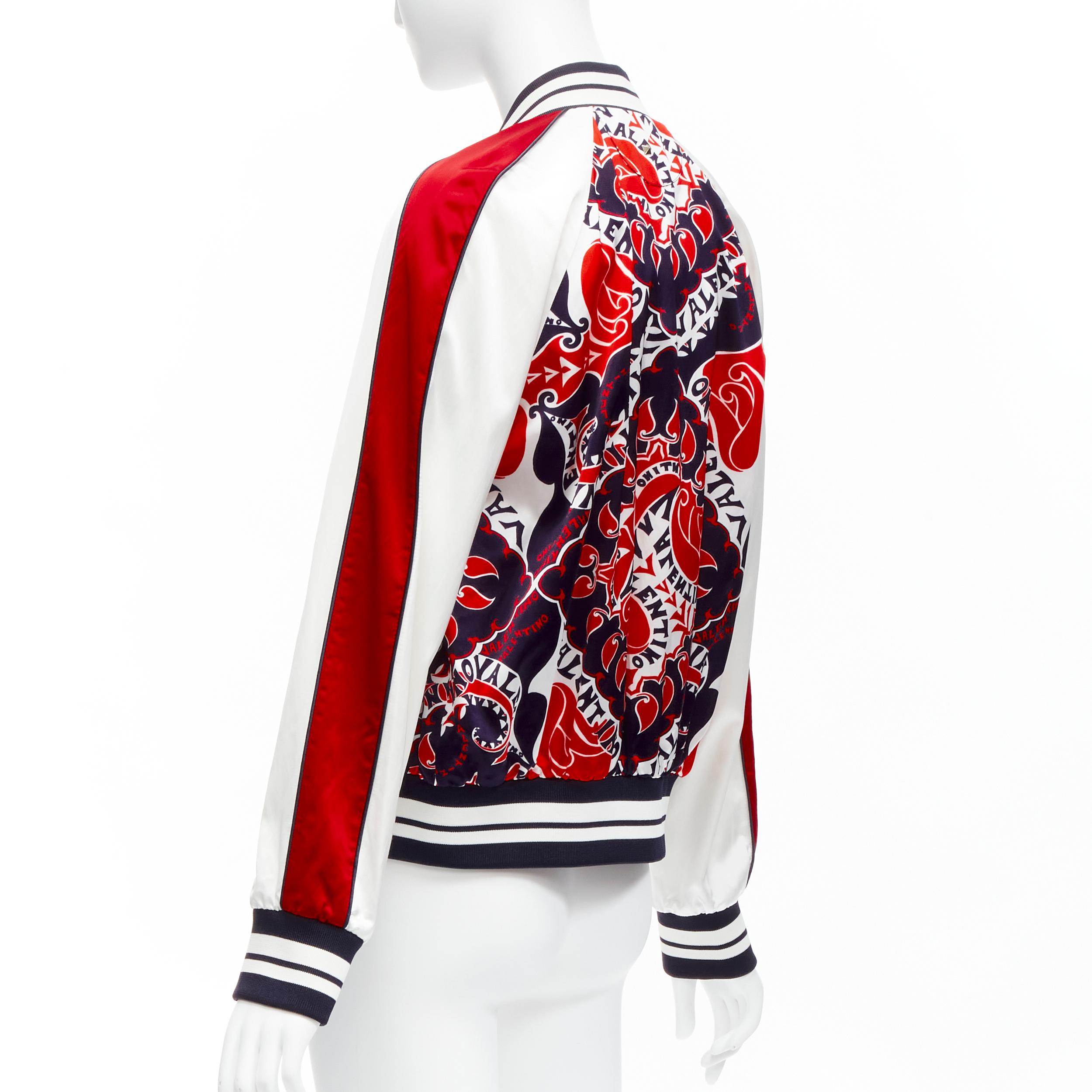 VALENTINO 2022 Manifesto Heart Bandana red blue satin bomber jacket IT40 S For Sale 3