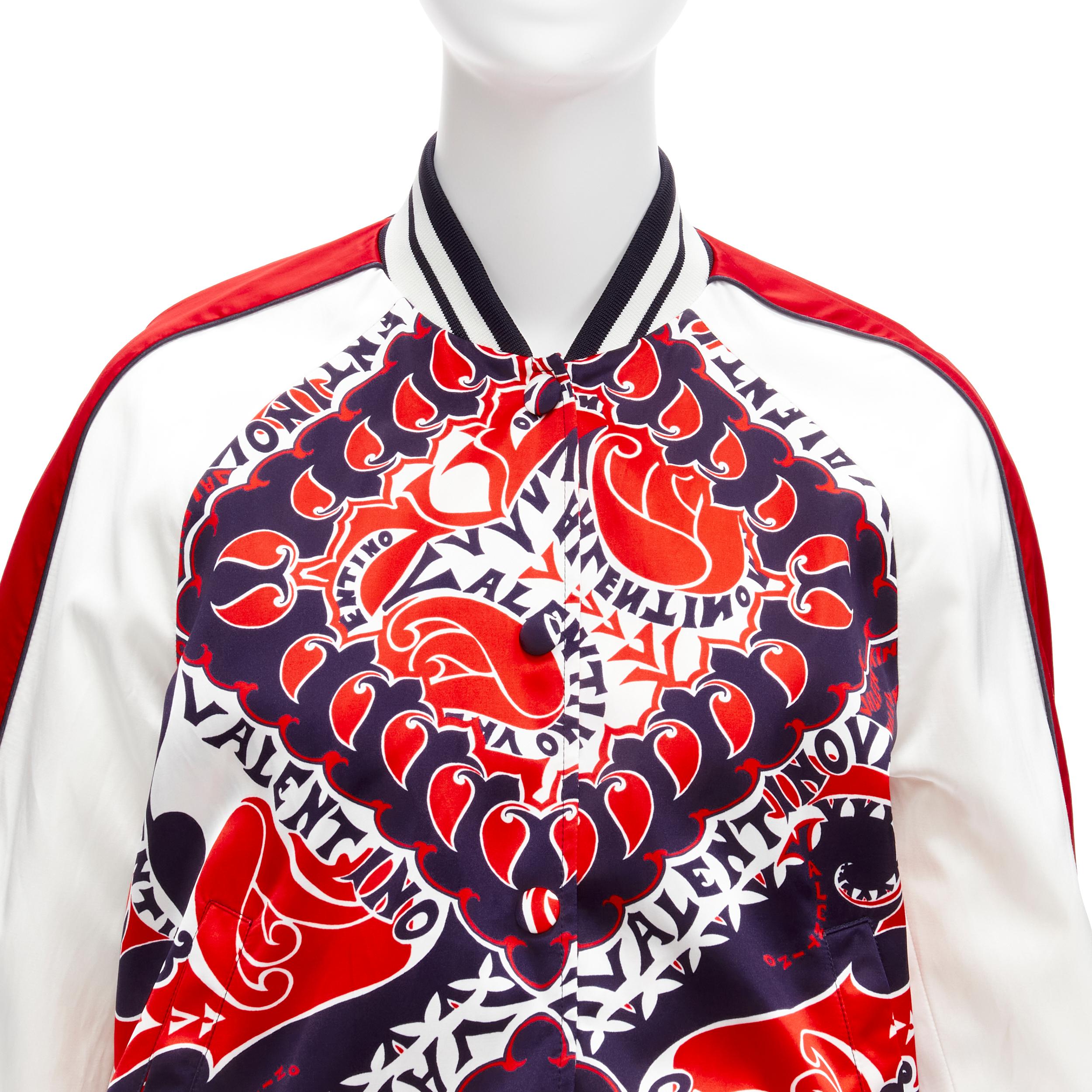 VALENTINO 2022 Manifesto Heart Bandana red blue satin bomber jacket IT40 S For Sale 4