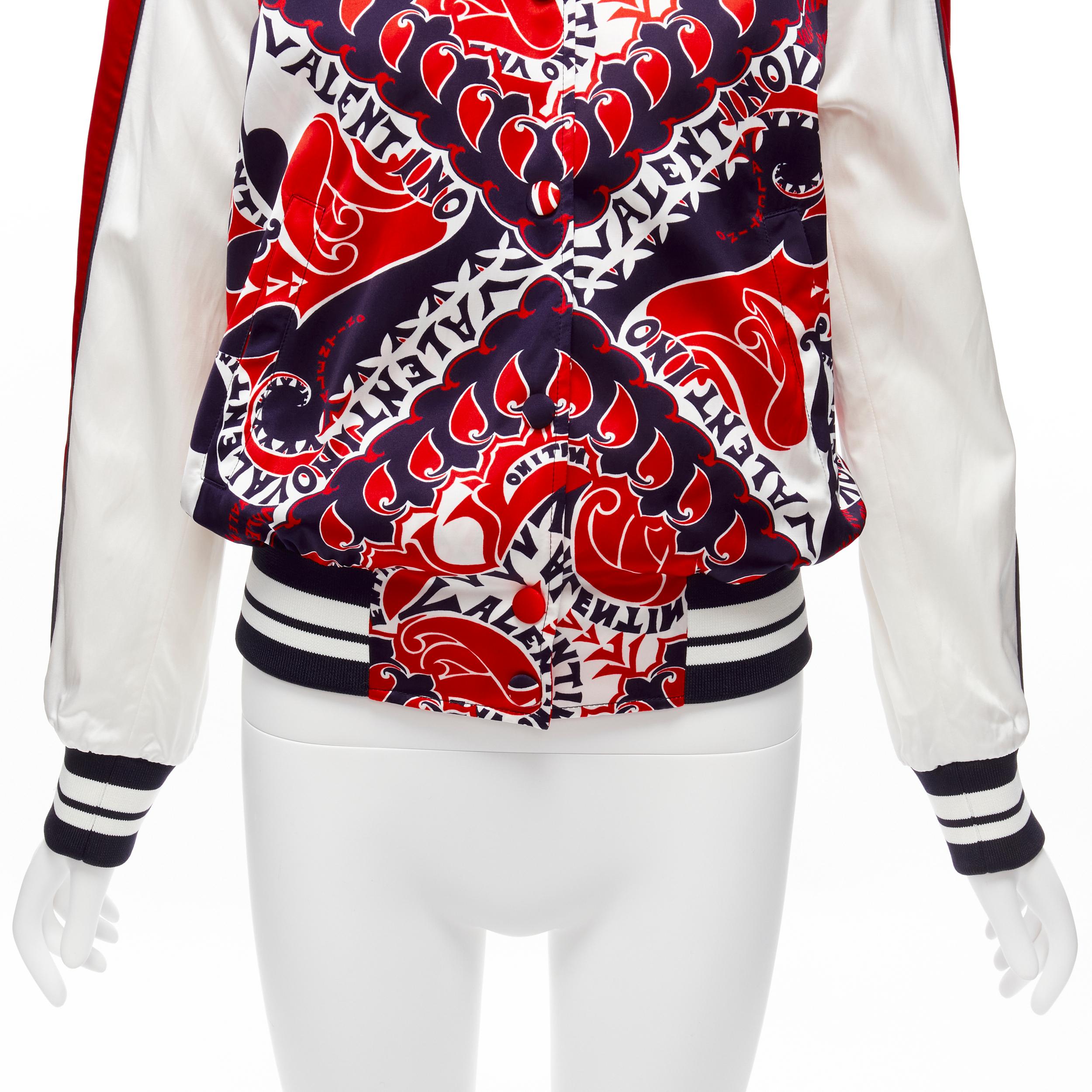 VALENTINO 2022 Manifesto Heart Bandana red blue satin bomber jacket IT40 S For Sale 5